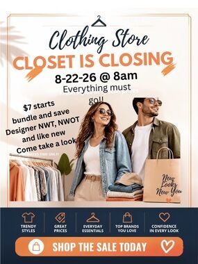 Closet clear out sale. Everything must go.